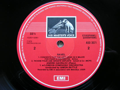 RAVEL: CONCERTO FOR THE LEFT HAND / PROKOFIEV: PIANO CONCERTO No. 1  GAVRILOV / LONDON SYMPHONY / RATTLE   ASD 3571