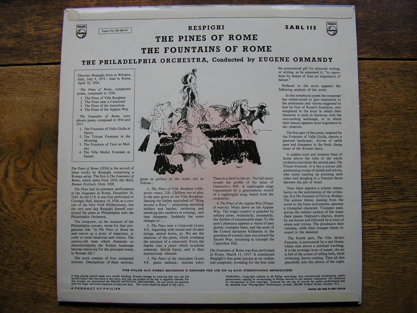 RESPIGHI: PINES OF ROME / FOUNTAINS OF ROME    ORMANDY / PHILADELPHIA  SABL 113