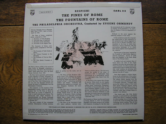 RESPIGHI: PINES OF ROME / FOUNTAINS OF ROME    ORMANDY / PHILADELPHIA  SABL 113