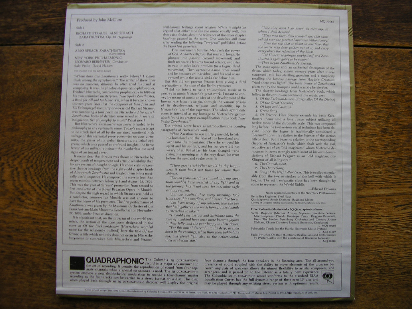 STRAUSS: ALSO SPRACH ZARATHUSTRA   BERNSTEIN / NEW YORK PHILHARMONIC  MQ 30443