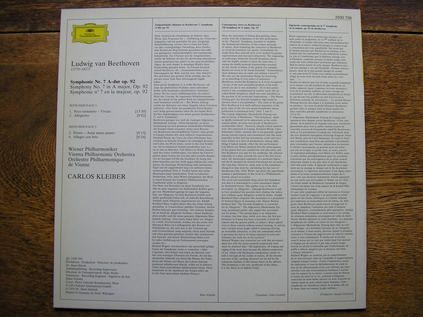 BEETHOVEN: SYMPHONY No. 7   KLEIBER / VIENNA PHILHARMONIC   2530 706