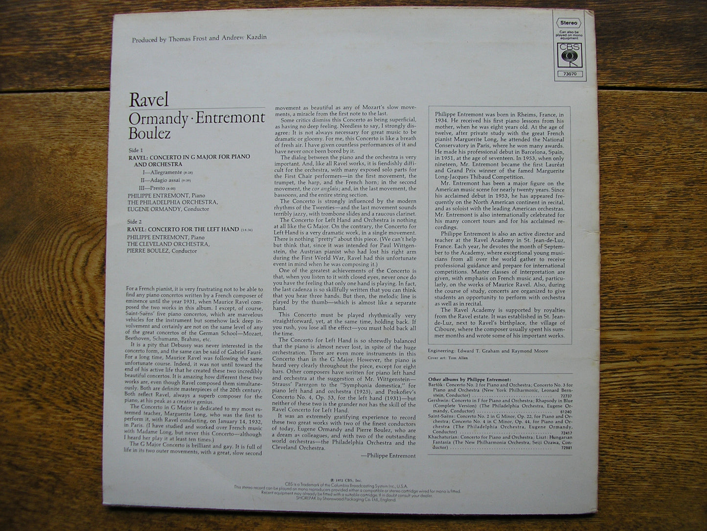 RAVEL: THE PIANO CONCERTOS  ENTREMONT / PHILADELPHIA / ORMANDY / CLEVELAND / BOULEZ   73070