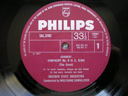SCHUBERT: THE SYMPHONIES / TWO OVERTURES    SAWALLISCH / DRESDEN STATE ORCHESTRA   PHILIPS 5 LP