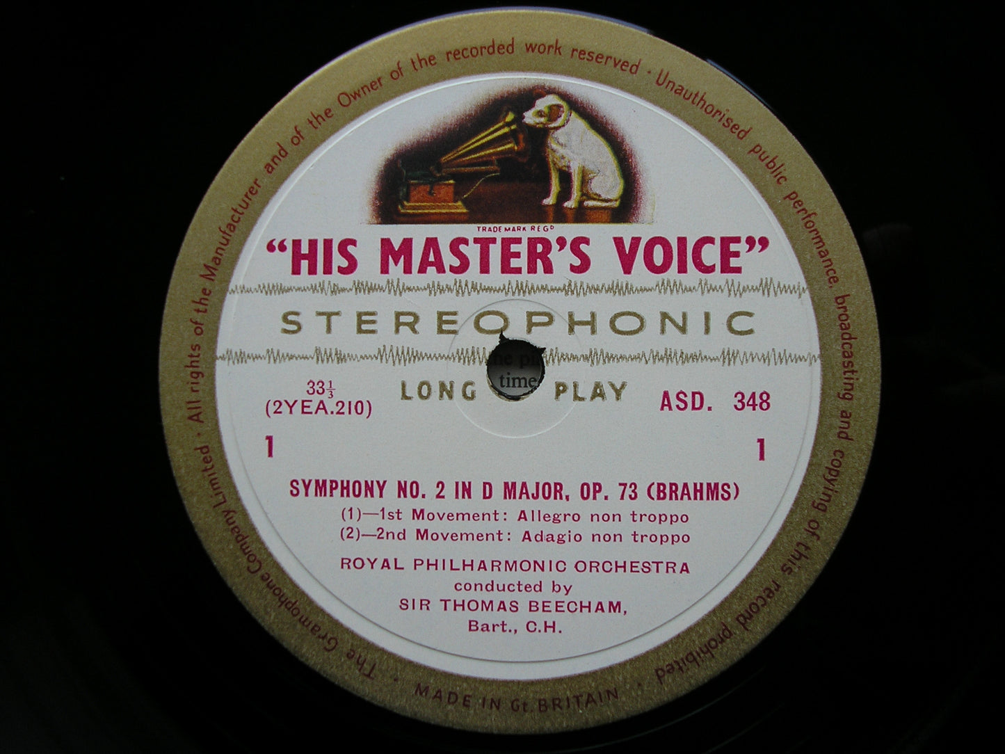 BRAHMS: SYMPHONY No. 2   BEECHAM / ROYAL PHILHARMONIC  ASD 348