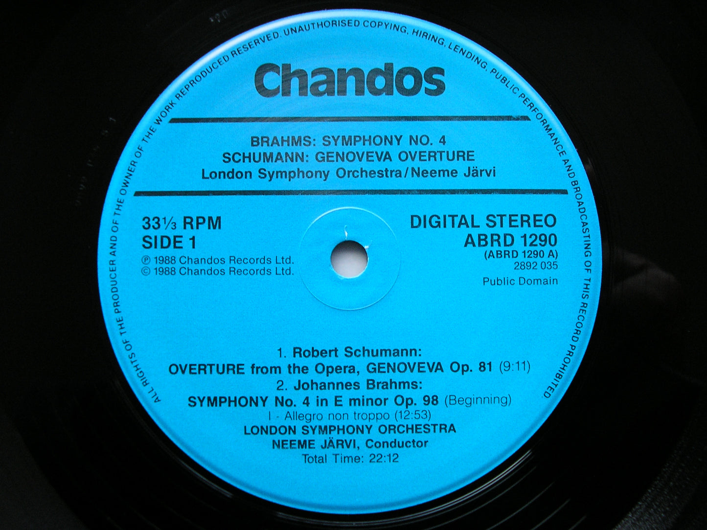 BRAHMS: THE FOUR SYMPHONIES / SCHUMANN: OVERTURES    JARVI / LONDON  SYMPHONY ORCHESTRA   CHANDOS 4 LP