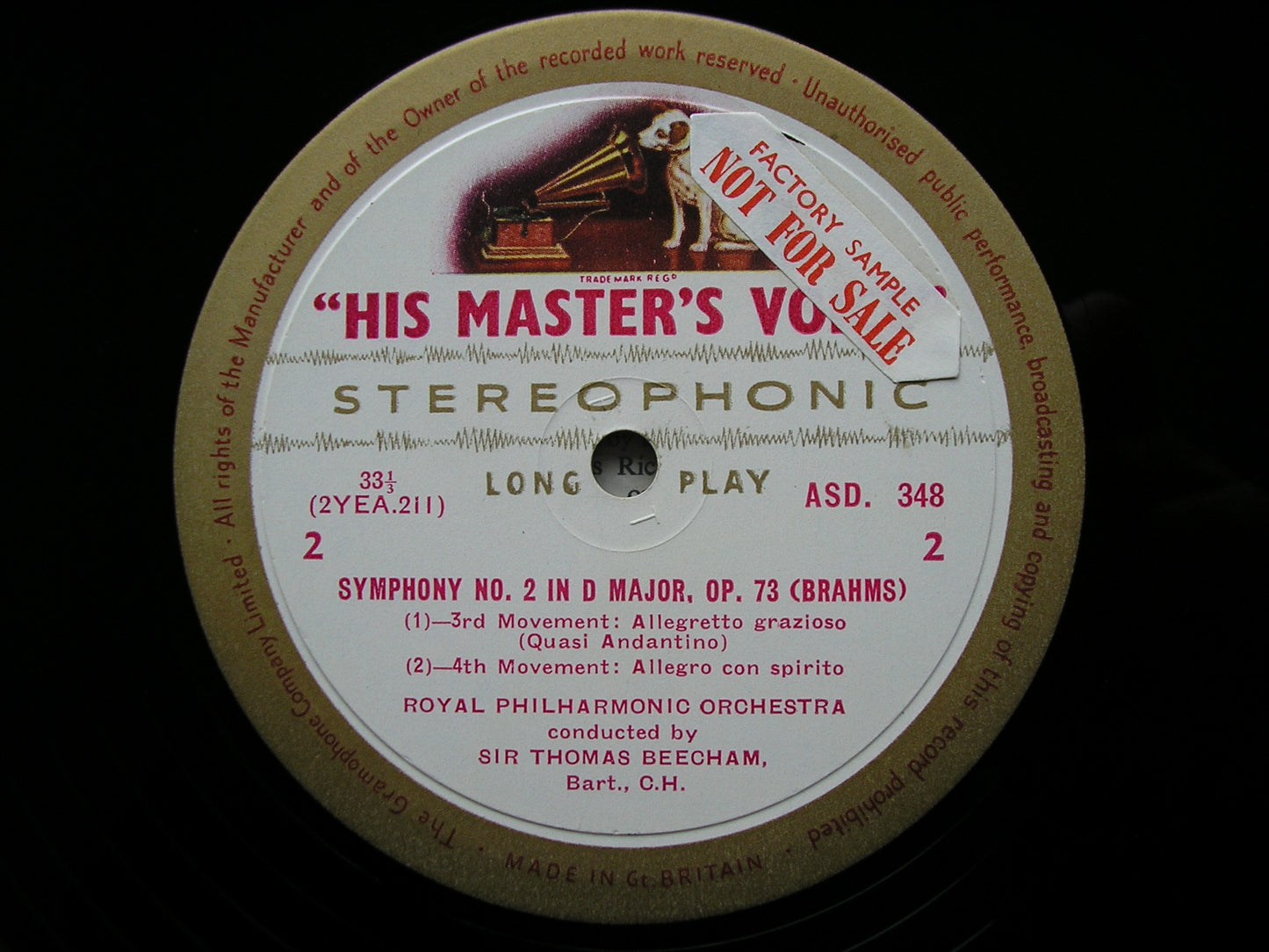 BRAHMS: SYMPHONY No. 2   BEECHAM / ROYAL PHILHARMONIC  ASD 348