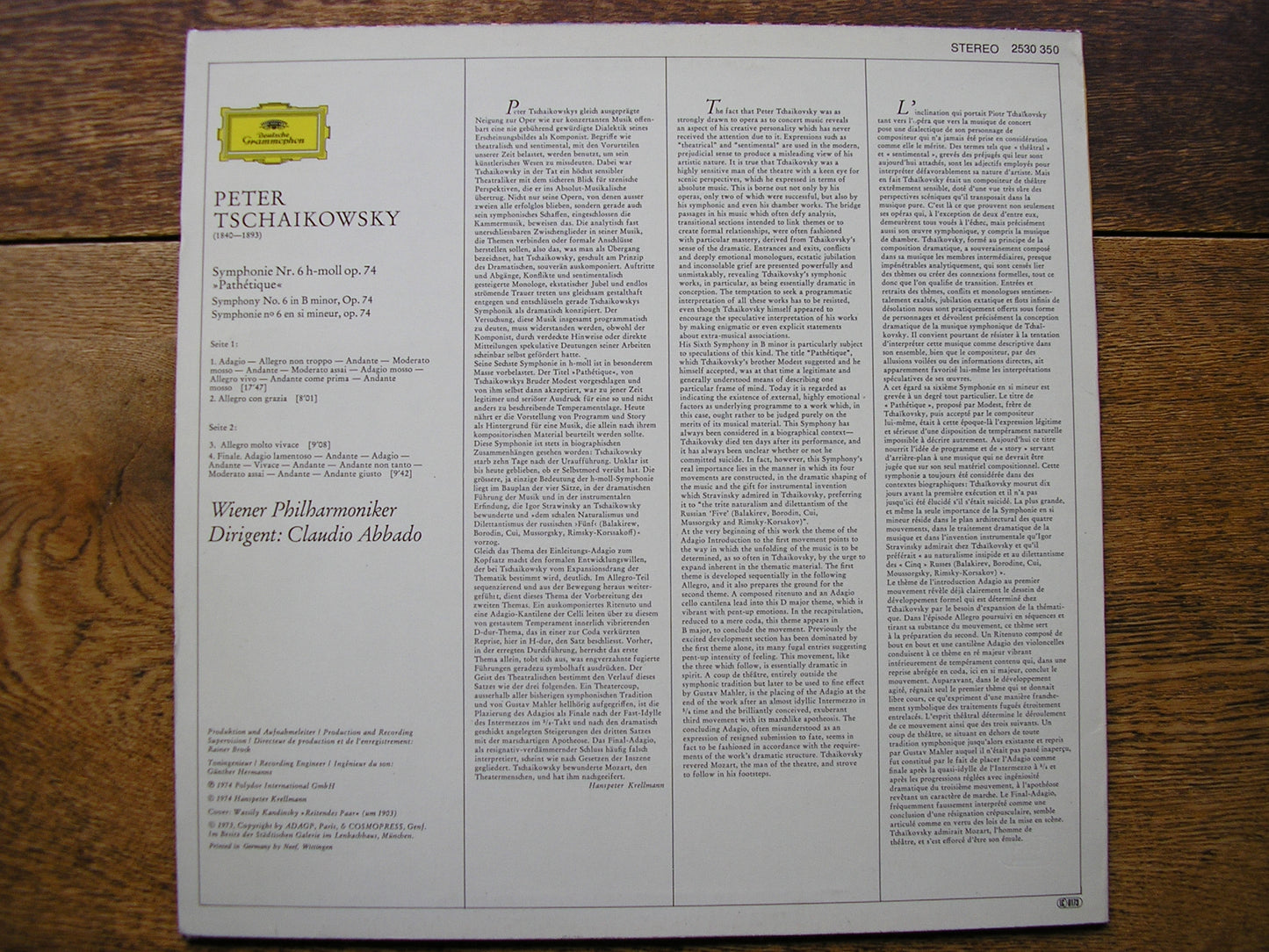 TCHAIKOVSKY: SYMPHONY No. 6   ABBADO / VIENNA PHILHARMONIC  2530 350