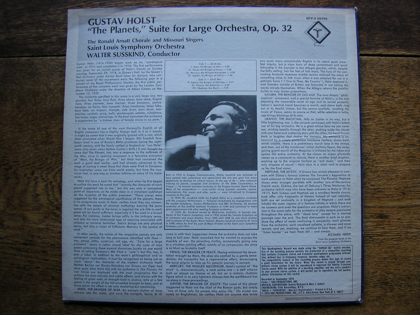 HOLST: THE PLANETS   SUSSKIND / SAINT LOUIS SYMPHONY  QTV-S 34598