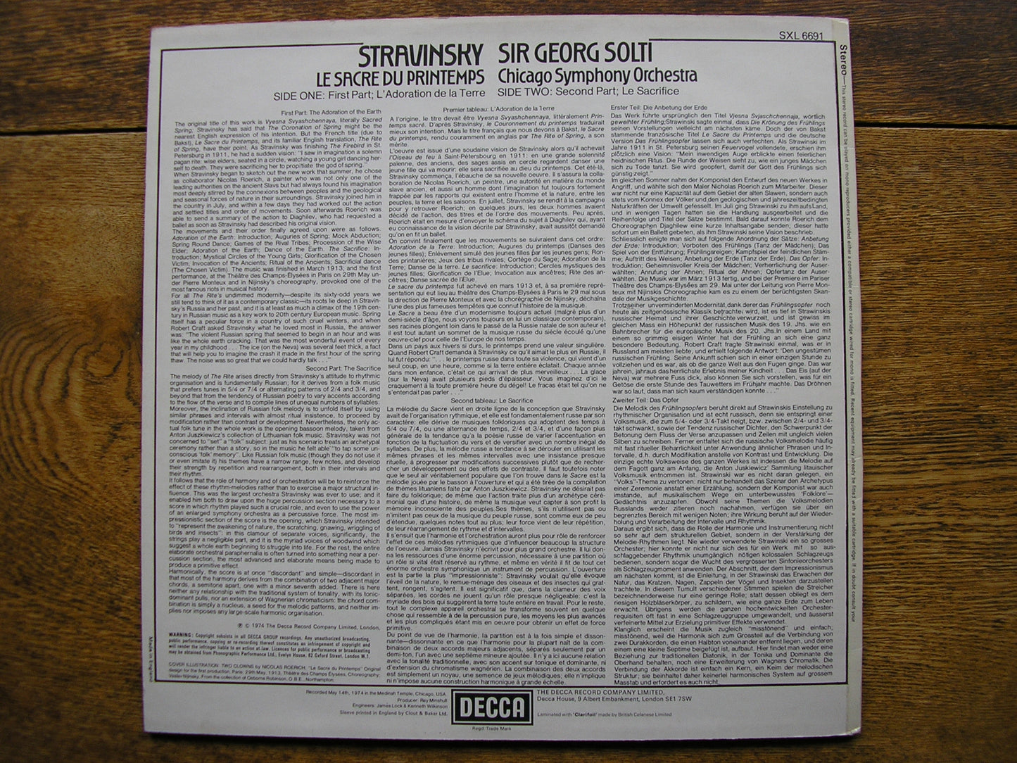 STRAVINSKY: THE RITE OF SPRING   SOLTI / CHICAGO SYMPHONY ORCHESTRA  SXL 6691