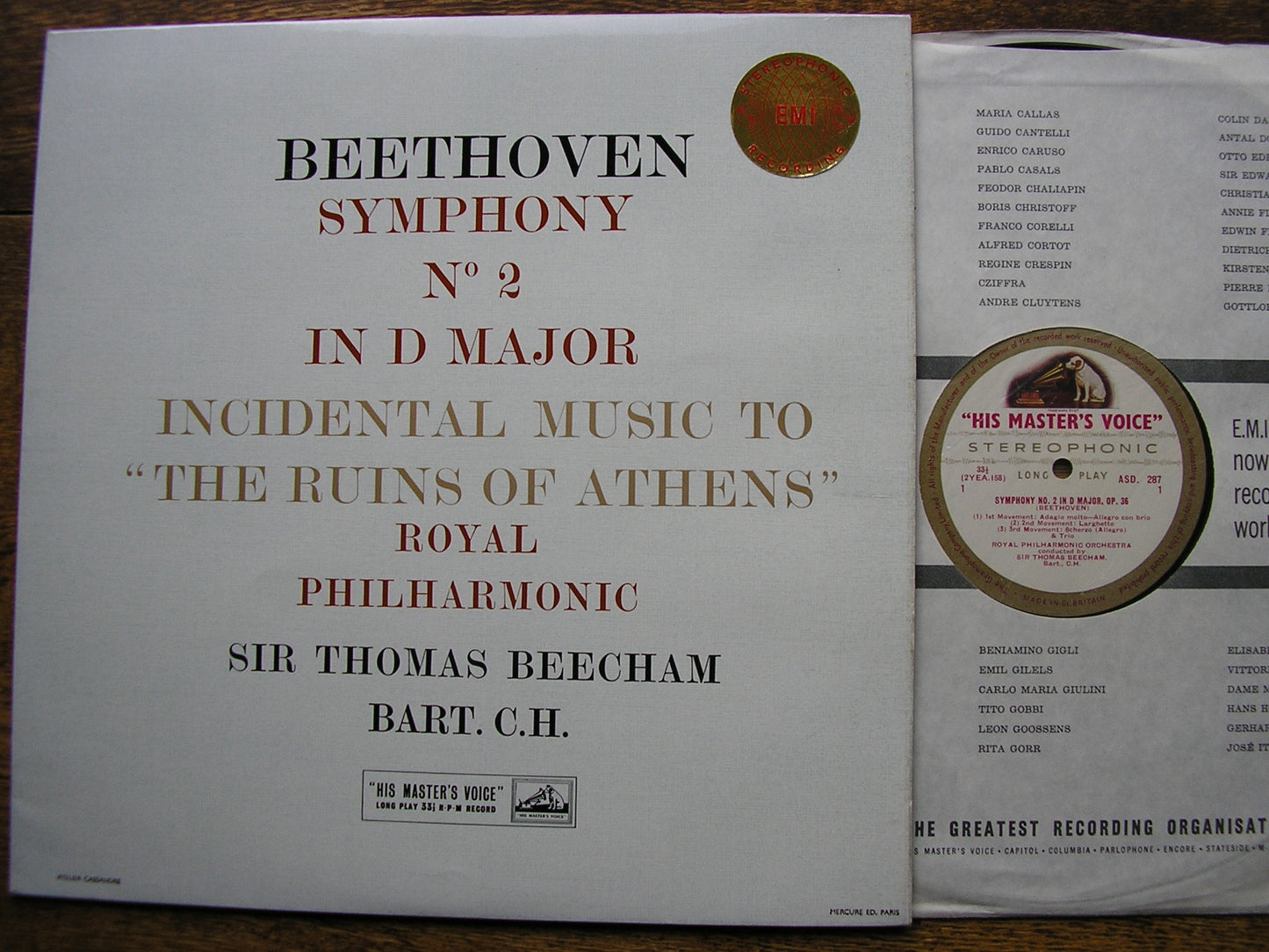 BEETHOVEN: SYMPHONY No. 2 / THE RUINS OF ATHENS  BEECHAM / ROYAL PHILHARMONIC  ASD 287