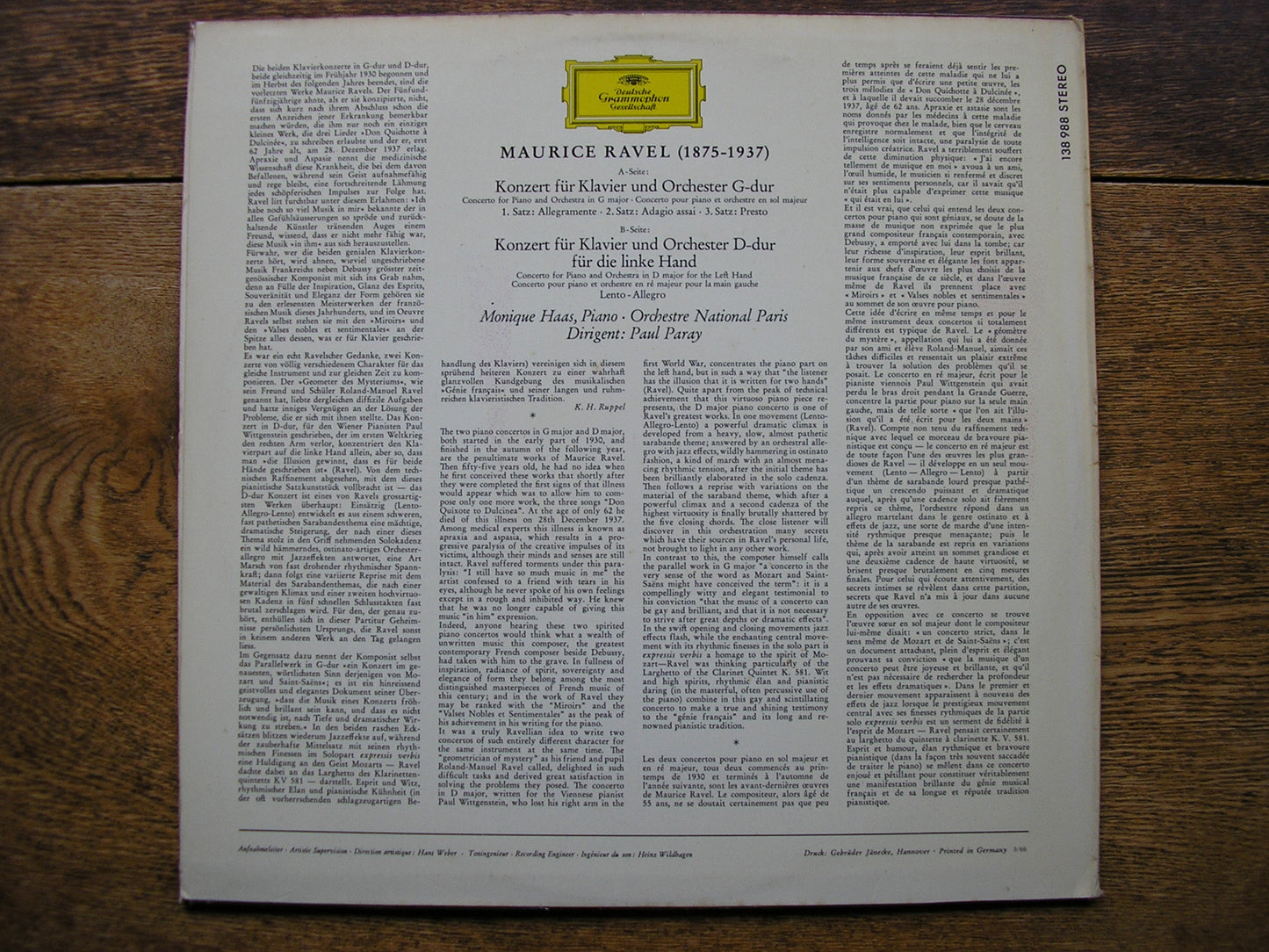 RAVEL: THE PIANO CONCERTOS   HAAS / ORCHESTRE NATIONAL PARIS / PARAY   138 988