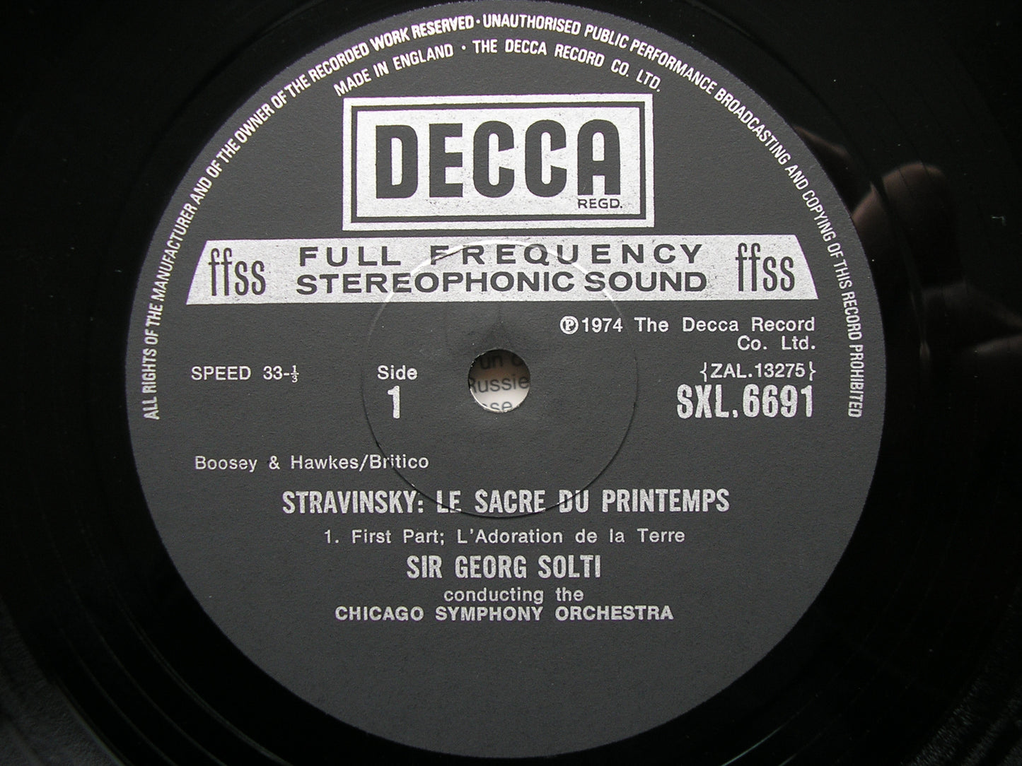 STRAVINSKY: THE RITE OF SPRING   SOLTI / CHICAGO SYMPHONY ORCHESTRA  SXL 6691