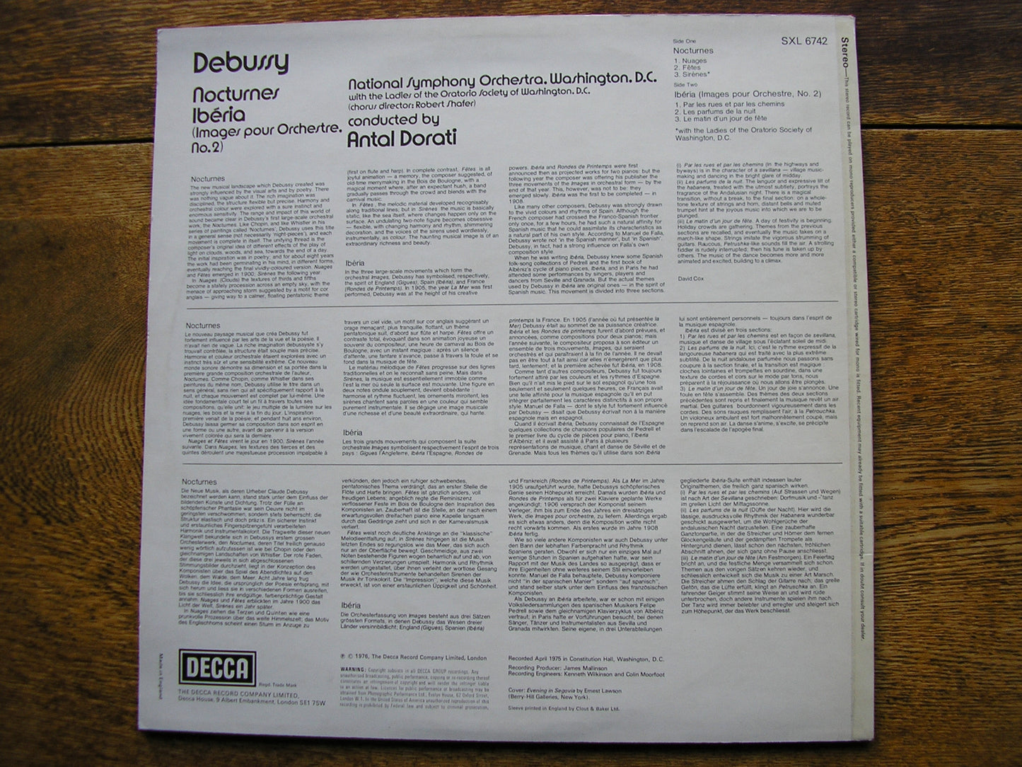 DEBUSSY: NOCTURNES / IBERIA    ANTAL DORATI / NATIONAL SYMPHONY ORCHESTRA OF WASHINGTON   SXL 6742