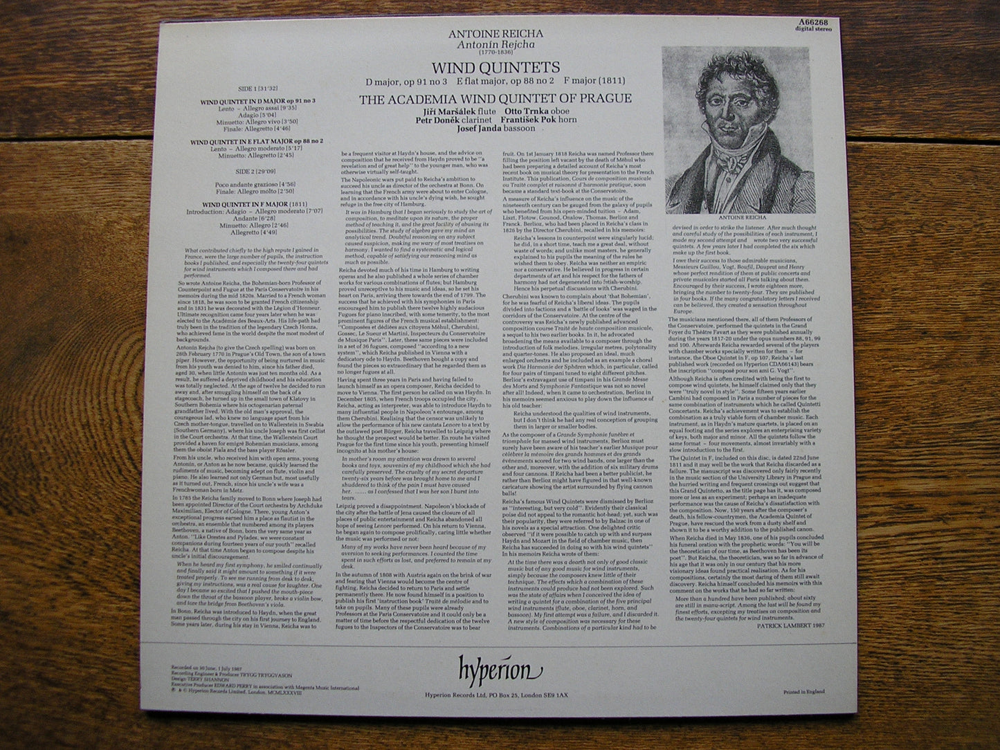 REICHA: WIND QUINTETS  THE ACADEMIA WIND QUINTET OF PRAGUE   A66268