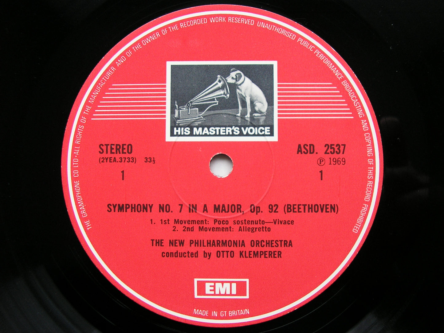 BEETHOVEN: SYMPHONY No. 7 / KLEMPERER: RAMEAU VARIATIONS   OTTO KLEMPERER / NEW PHILHARMONIA   ASD 2537