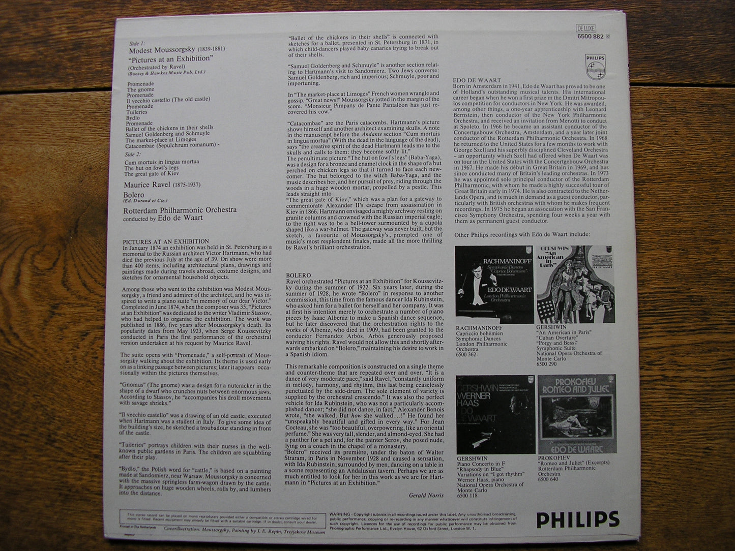 MUSSORGSKY: PICTURES AT AN EXHIBITION / RAVEL: BOLERO  DE WAART / ROTTERDAM PHILHARMONIC   6500 882