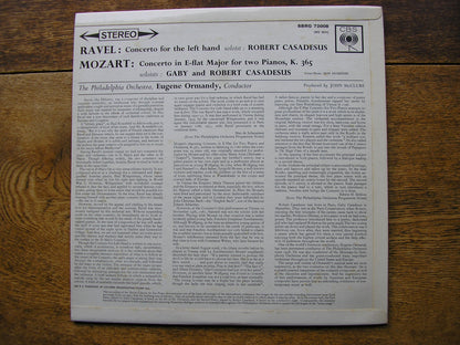 RAVEL: CONCERTO FOR THE LEFT HAND / MOZART: CONCERTO K365    CASADESUS / PHILADELPHIA / ORMANDY    SBRG 72008