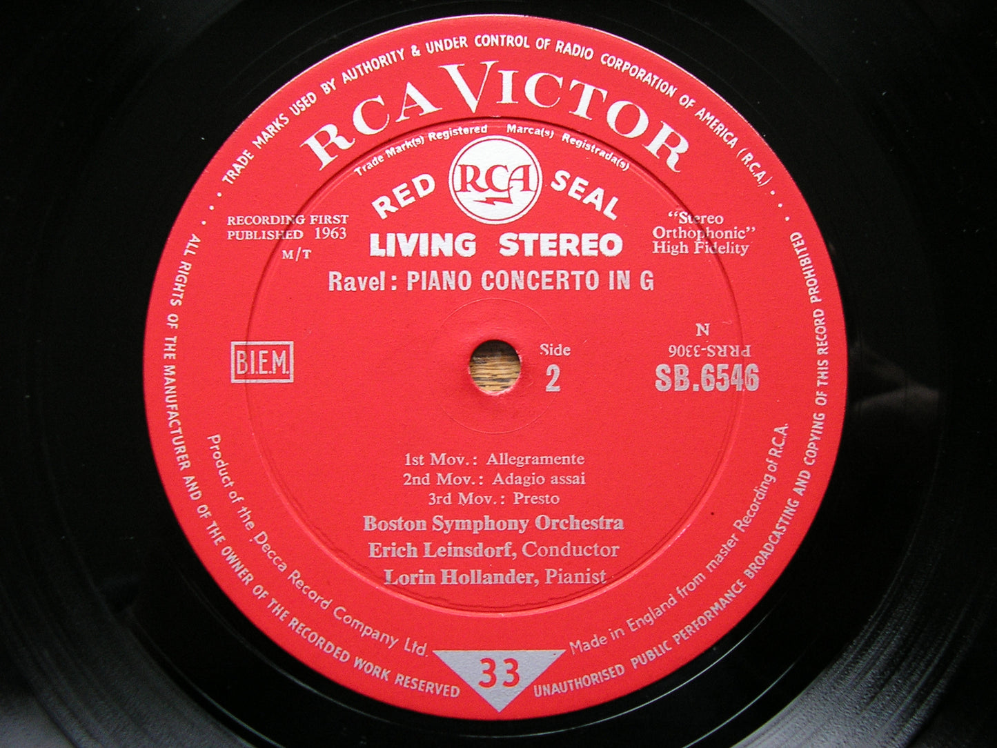 RAVEL: PIANO CONCERTO in G / DELLO JOIO: FANTASY & VARIATIONS  HOLLANDER / BOSTON SYMPHONY / LEINSDORF  SB 6546