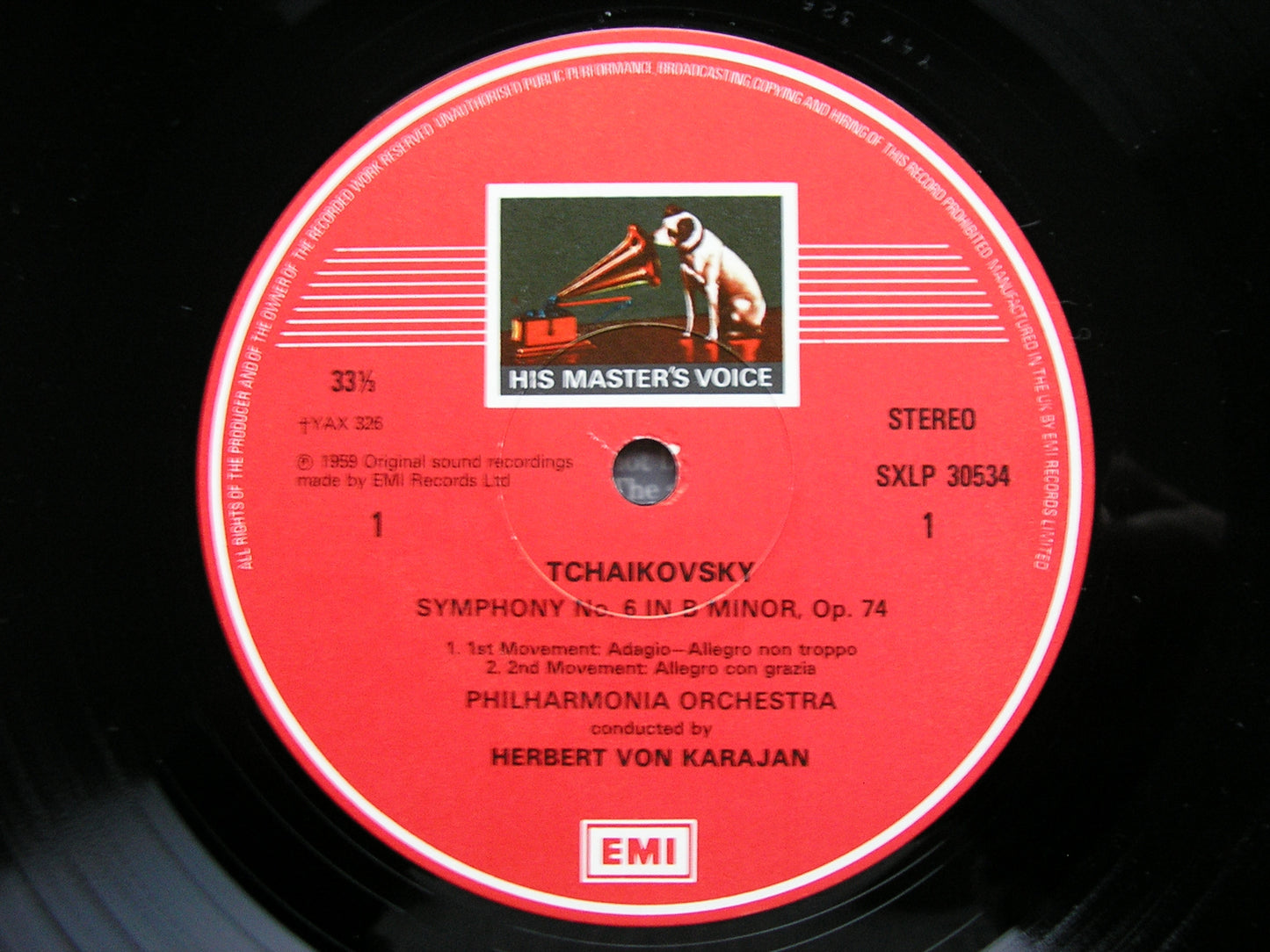TCHAIKOVSKY: SYMPHONY No. 6     KARAJAN / PHILHARMONIA ORCHESTRA   SXLP 30534