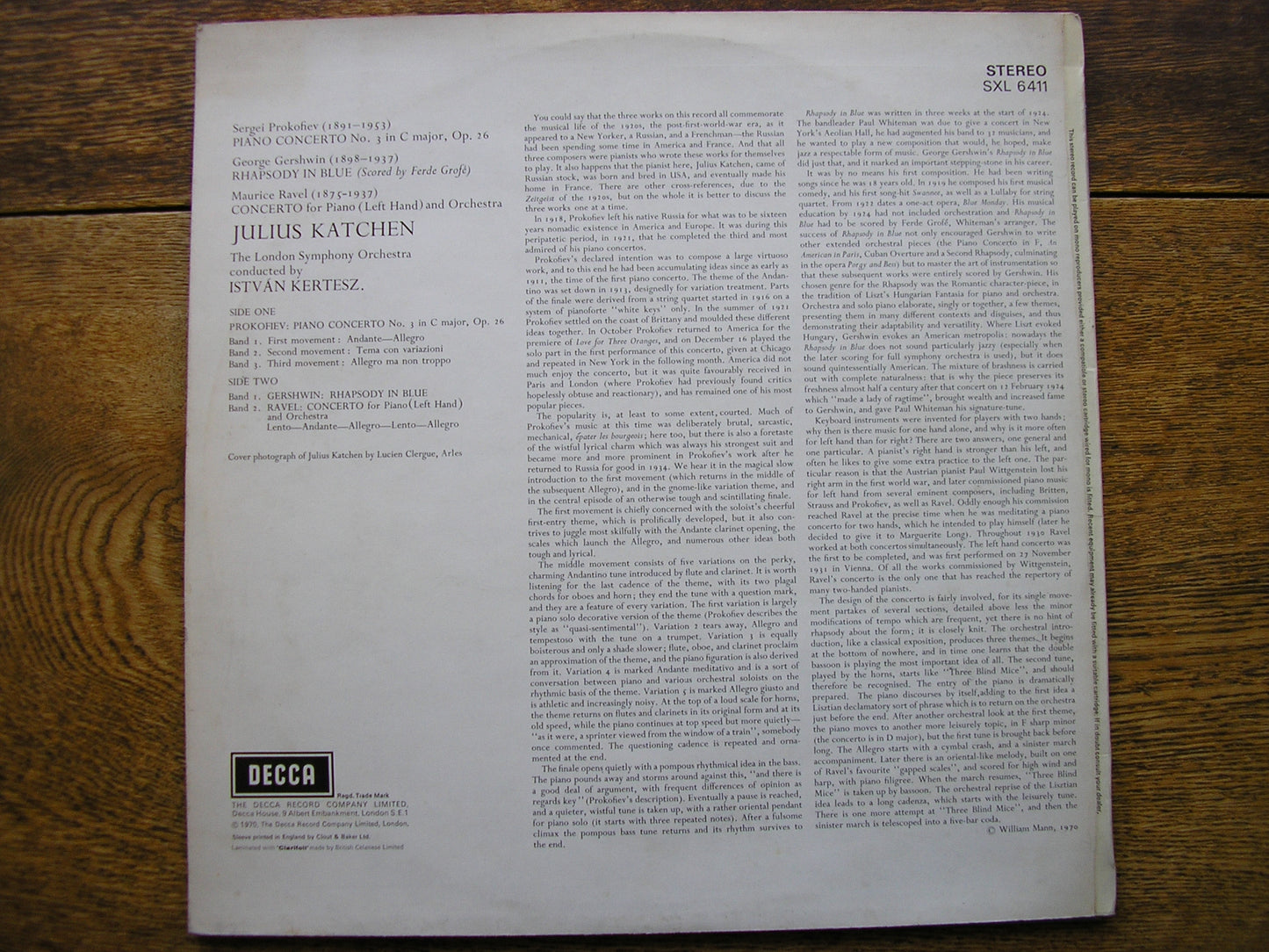 RAVEL: CONCERTO FOR THE LEFT HAND / PROKOFIEV: CONCERTO No. 3 / GERSHWIN: RHAPSODY   KATCHEN / LONDON SYMPHONY / KERTESZ   SXL 6411
