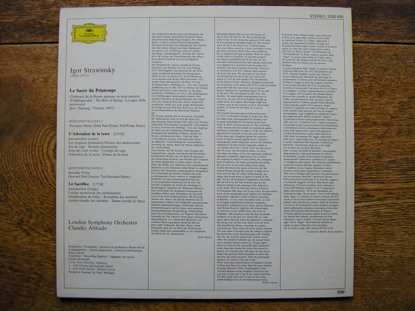 STRAVINSKY: THE RITE OF SPRING  ABBADO / LONDON SYMPHONY  2530 635