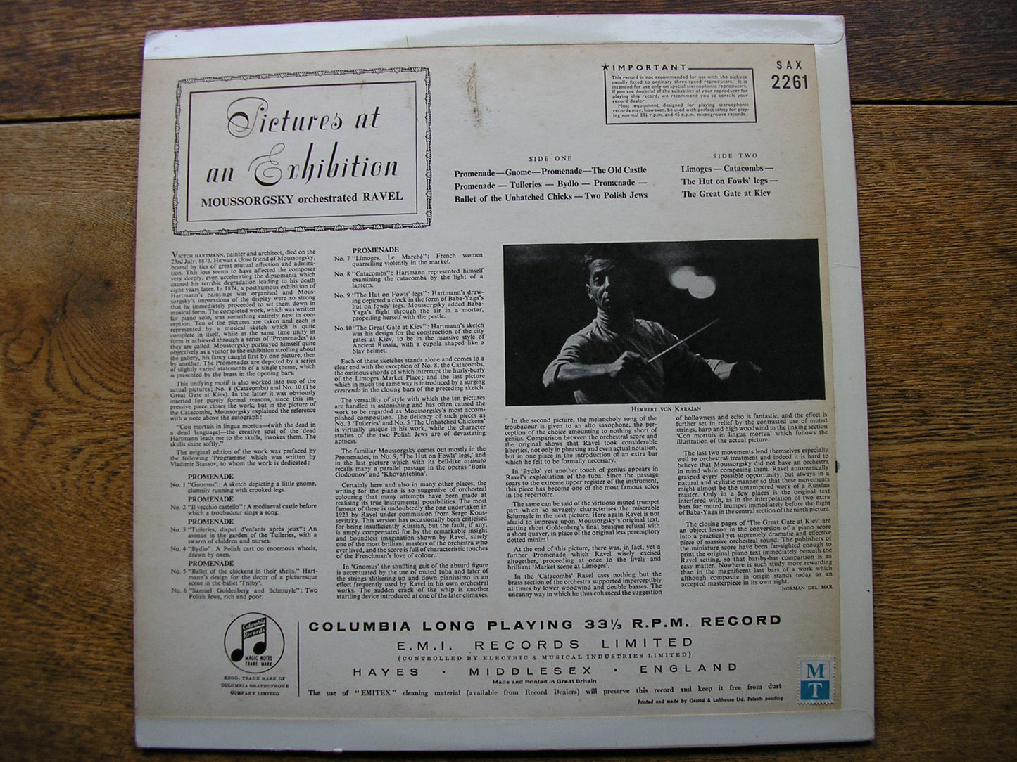 MUSSORGSKY: PICTURES AT AN EXHIBITION   KARAJAN / PHILHARMONIA  SAX 2261
