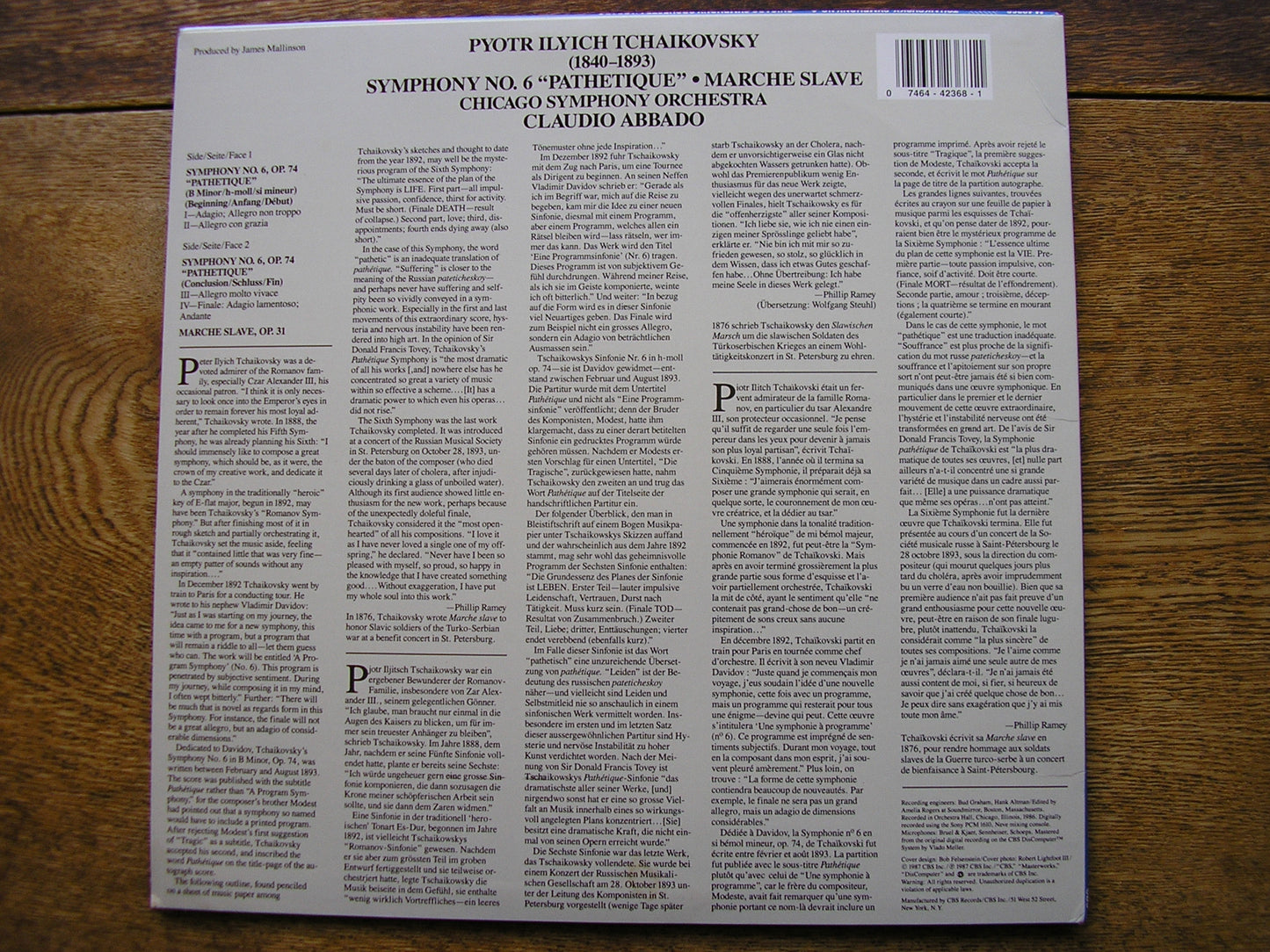 TCHAIKOVSKY: SYMPHONY No. 6 / MARCHE SLAVE   ABBADO / CHICAGO ORCHESTRA  M42368