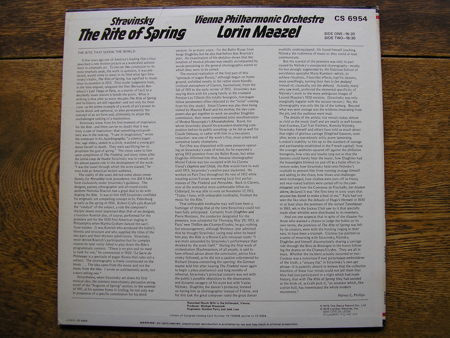 STRAVINSKY: THE RITE OF SPRING  MAAZEL / VIENNA PHILHARMONIC  CS 6954