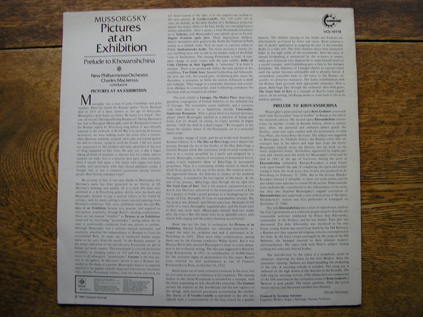 MUSSORGSKY: PICTURES AT AN EXHIBITION / PRELUDE    MACKERRAS / NEW PHILHARMONIA  VCS 10116