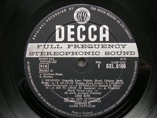 SXL 6106  LUIGI ALVA SINGS SPANISH & LATIN AMERICAN SONGS    ALVA / NSOL / PATTACINI