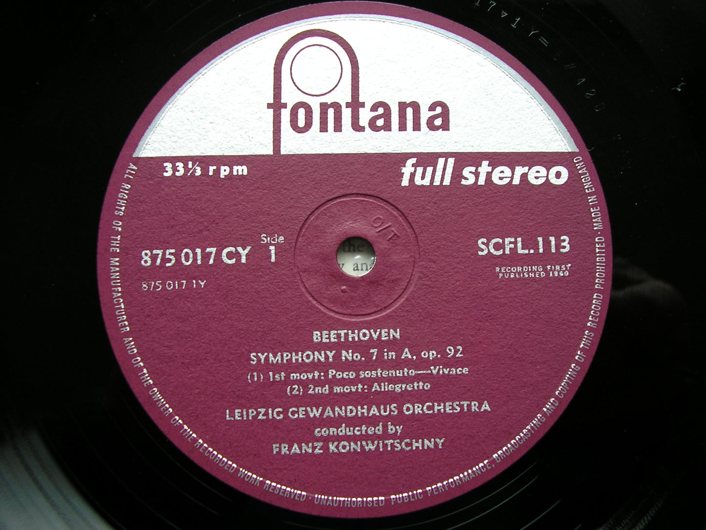 BEETHOVEN: SYMPHONY No. 7  KONWITSCHNY / LEIPZIG GEWANDHAUS   SCFL 113