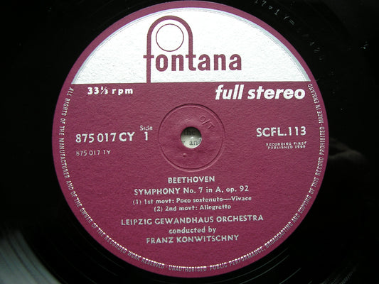 BEETHOVEN: SYMPHONY No. 7  KONWITSCHNY / LEIPZIG GEWANDHAUS   SCFL 113