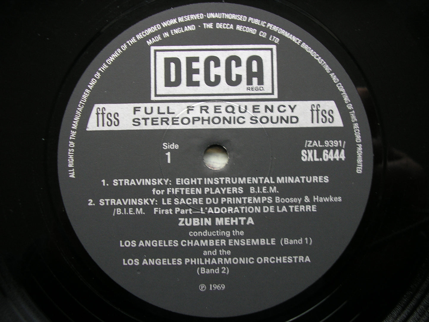 STRAVINSKY: THE RITE OF SPRING / EIGHT INSTRUMENTAL MINIATURES   MEHTA / LOS ANGELES PHILHARMONIC  SXL 6444