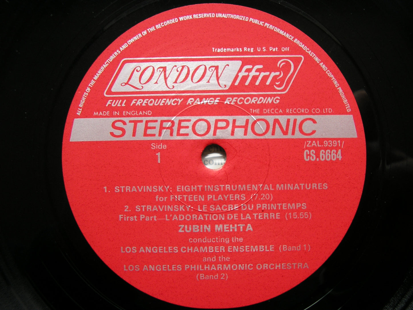 STRAVINSKY: THE RITE OF SPRING / 8 INSTRUMENTAL MINIATURES   MEHTA / LOS ANGELES PHILHARMONIC   CS 6664