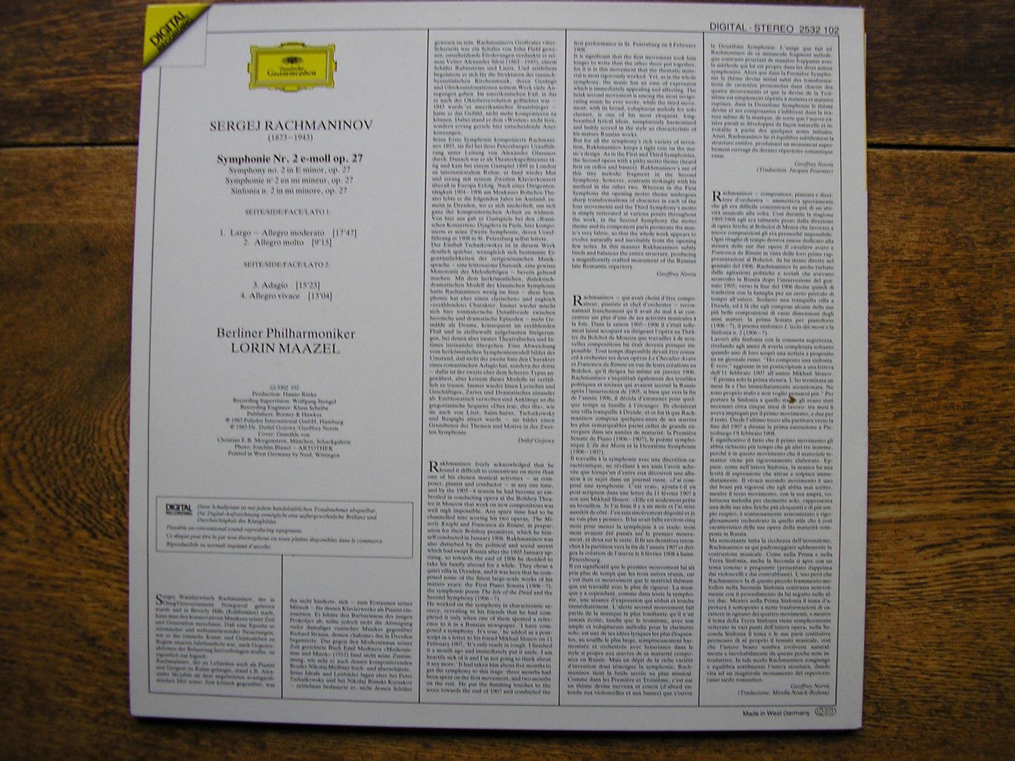 RACHMANINOV: THE SYMPHONIES / THE ROCK / THE ISLE OF THE DEAD    MAAZEL / BERLIN PHILHARMONIC   2532 102