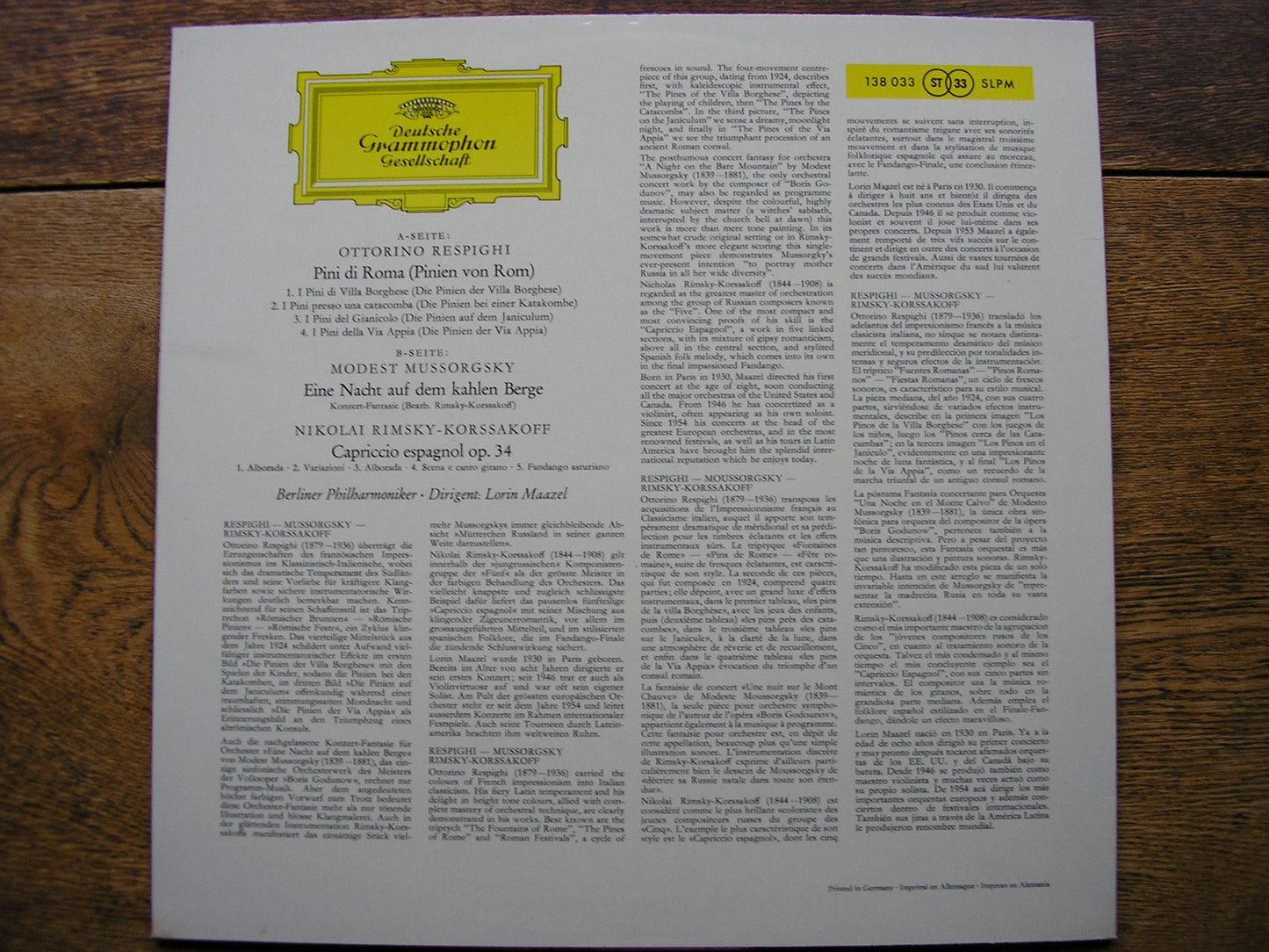 RESPIGHI: PINES OF ROME / MUSSORGSKY: NIGHT ON BARE MOUNTAIN   MAAZEL / BERLIN PHILHARMONIC  138 033