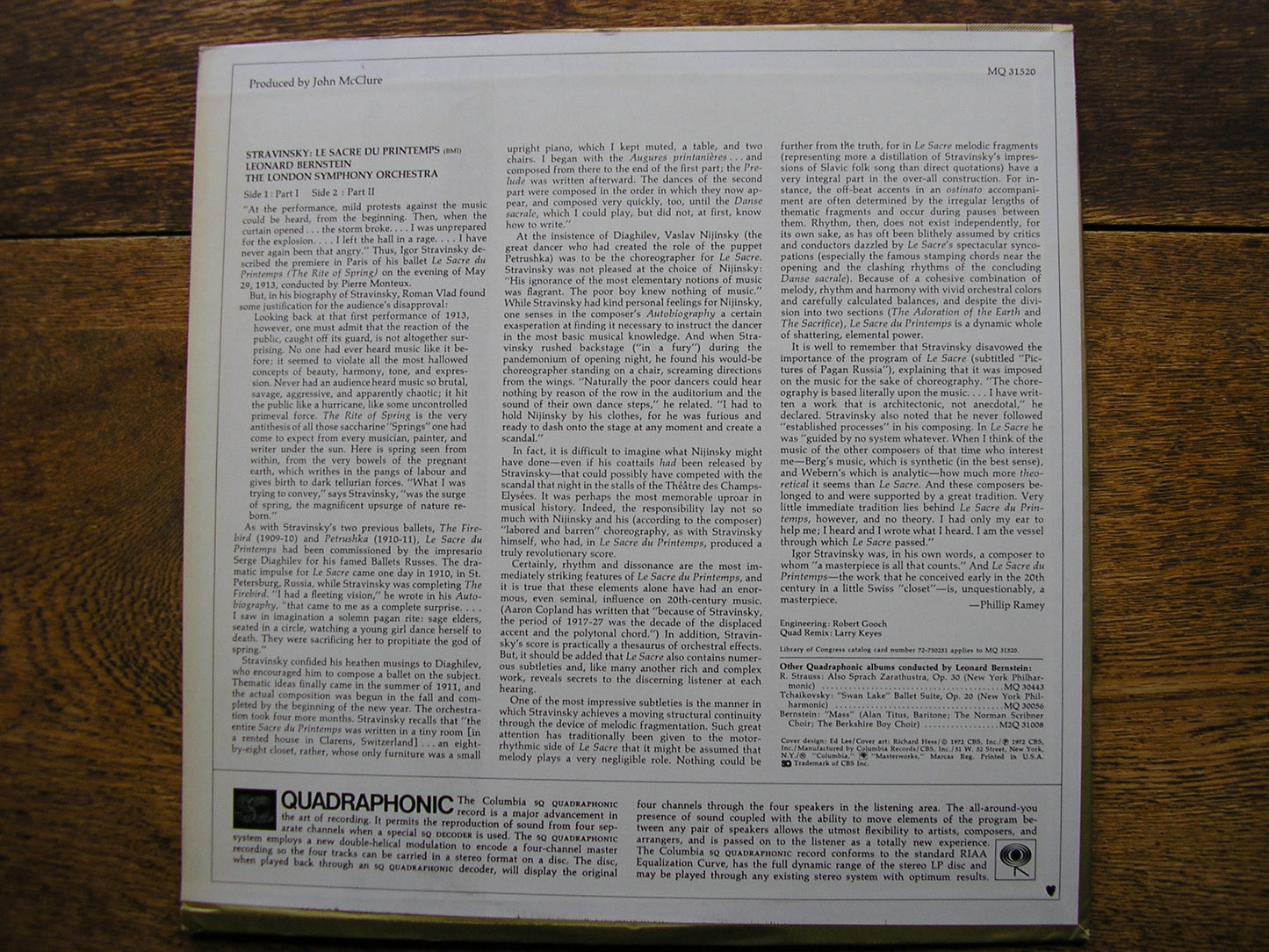 STRAVINSKY: THE RITE OF SPRING   BERNSTEIN / LONDON SYMPHONY    MQ 31520