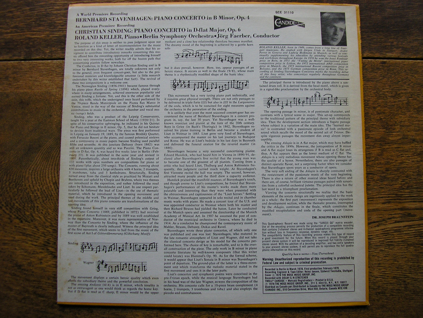 SINDING: PIANO CONCERTO / STAVENHAGEN: PIANO CONCERTO  KELLER / BERLIN SYMPHONY / FAERBER  QCE 31110