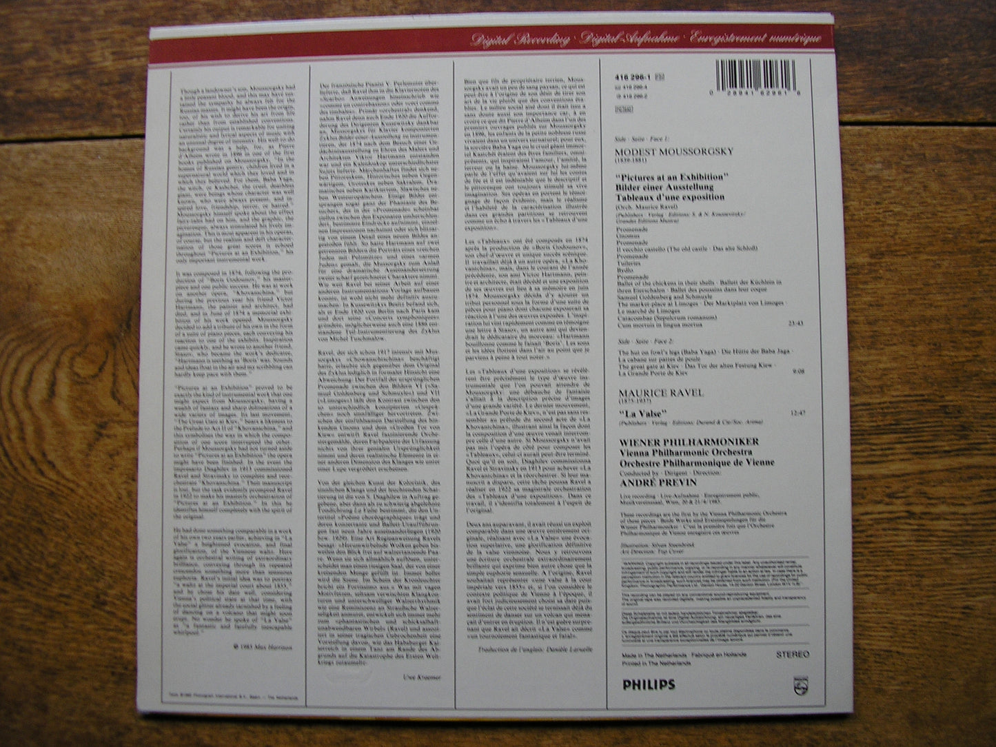 MUSSORGSKY: PICTURES AT AN EXHIBITION / RAVEL: LA VALSE   PREVIN / VIENNA PHILHARMONIC  416 296