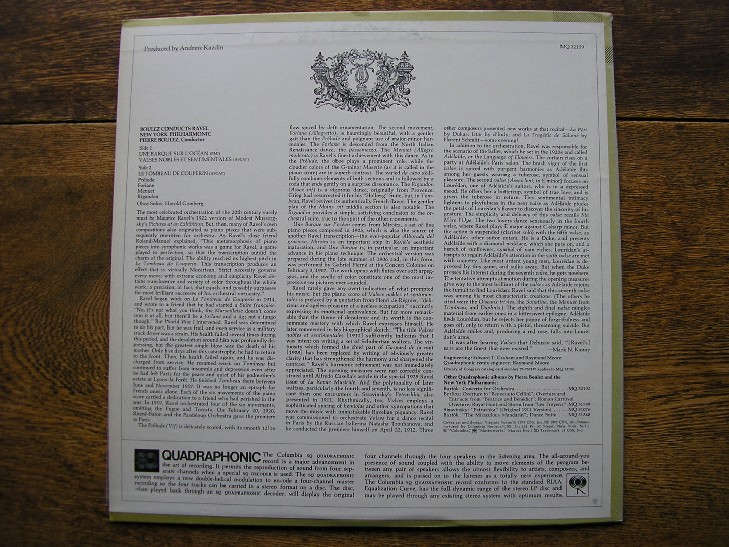 RAVEL: VALSES NOBLES / LE TOMBEAU / UNE BARQUE    BOULEZ / NEW YORK PHILHARMONIC   MQ 32159