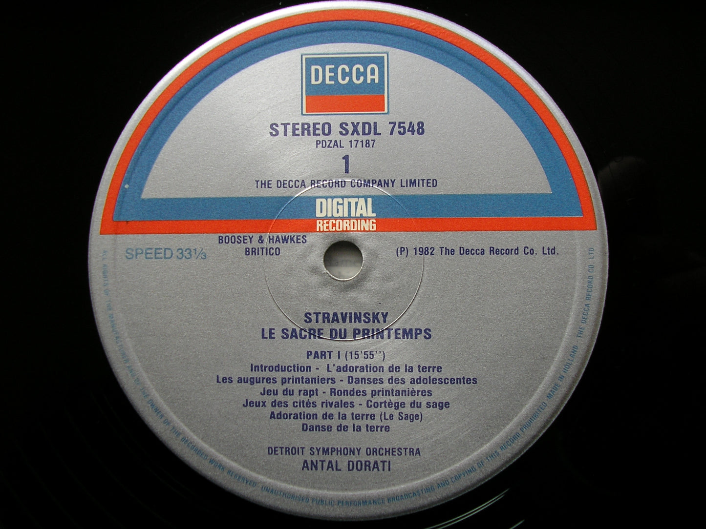 STRAVINSKY: THE RITE OF SPRING  DORATI / DETROIT SYMPHONY  SXDL 7548