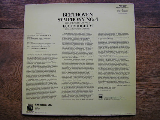 BEETHOVEN: SYMPHONY No. 4 / LEONORA No. 3   JOCHUM / LONDON SYMPHONY  ASD 3627