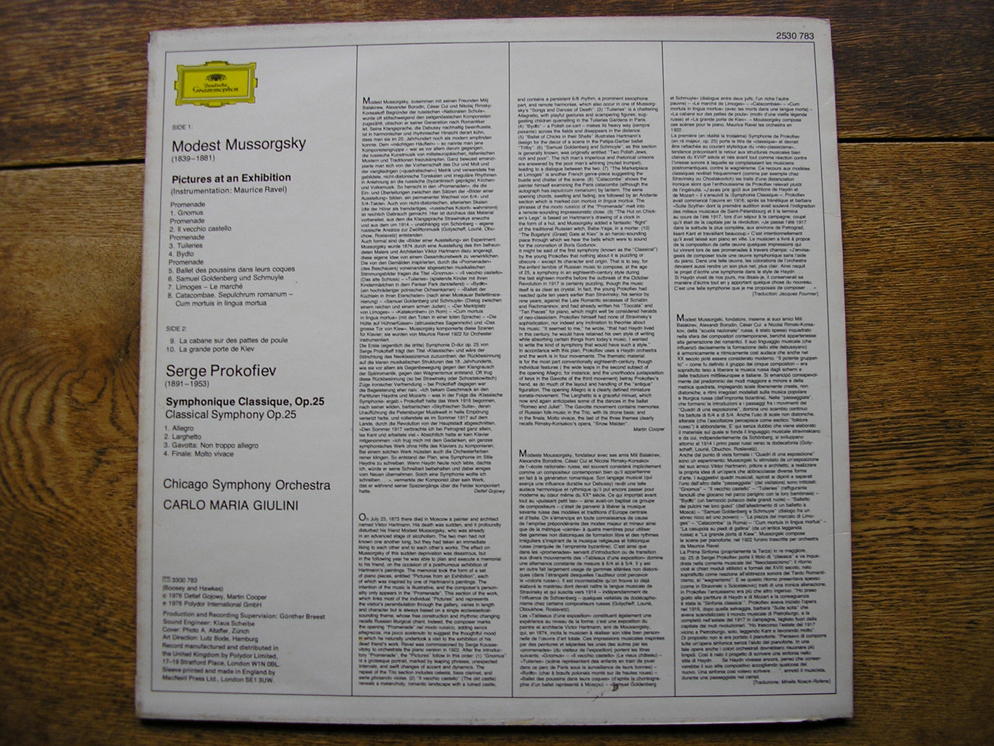 MUSSORGSKY: PICTURES AT AN EXHIBITION / PROKOFIEV: CLASSICAL SYMPHONY  GIULINI / CHICAGO SYMPHONY  2530 783