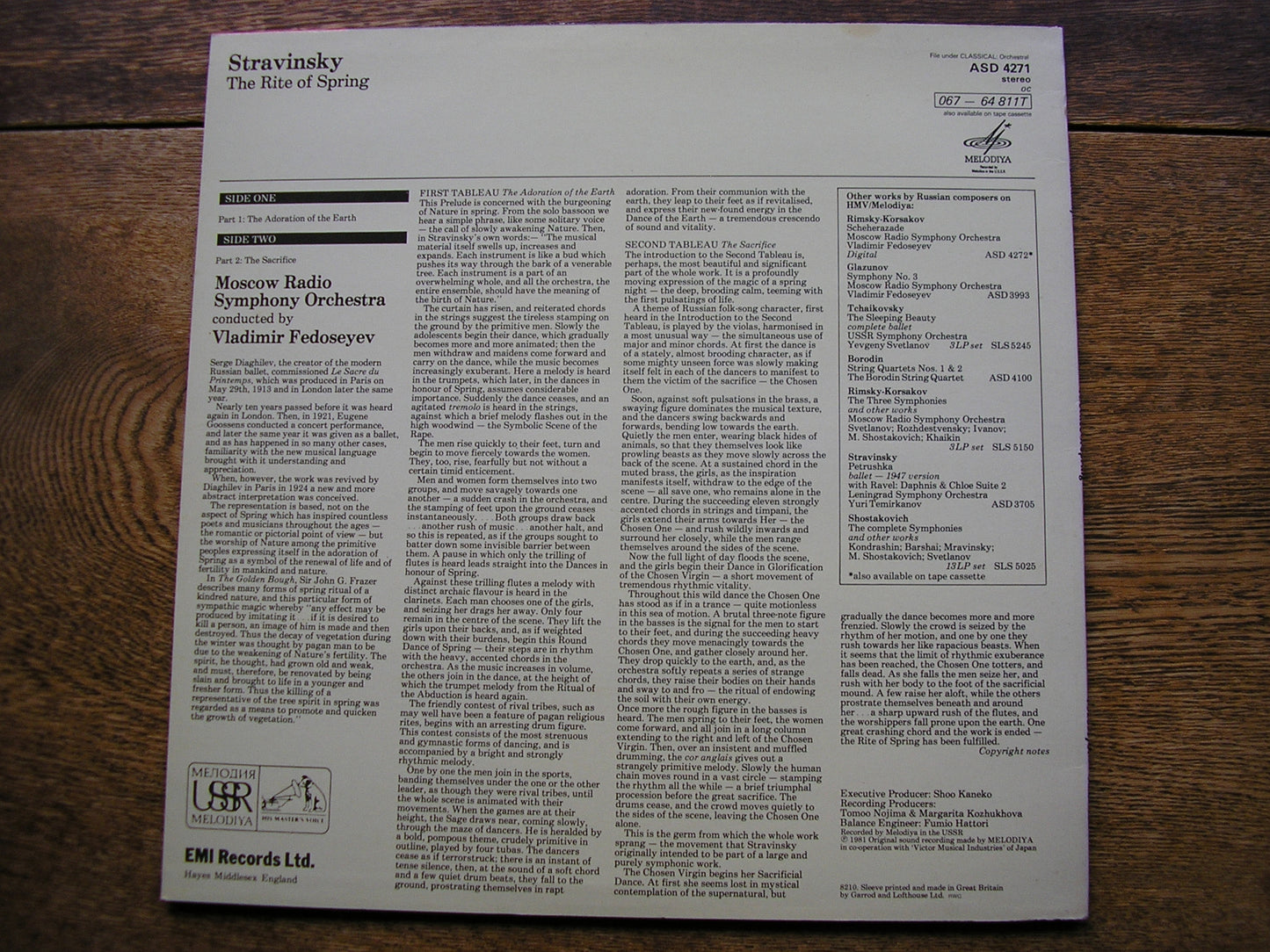 STRAVINSKY: THE RITE OF SPRING  FEDOSEYEV / MOSCOW RADIO SYMPHONY  ASD 4271