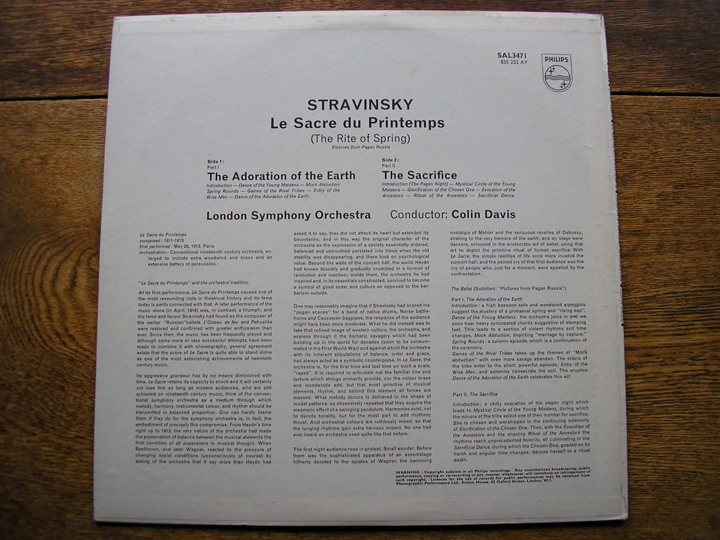 STRAVINSKY: THE RITE OF SPRING  DAVIS / LONDON SYMPHONY  SAL 3471
