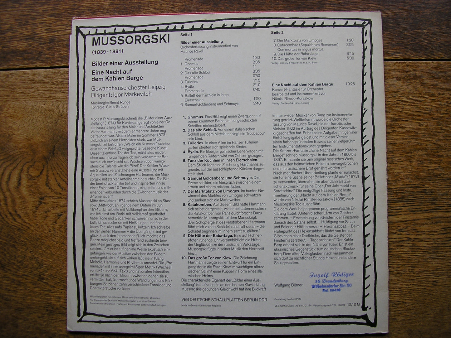 MUSSORGSKY: PICTURES / NIGHT ON BARE MOUNTAIN   MARKEVITCH / LEIPZIG GO   8 26 449