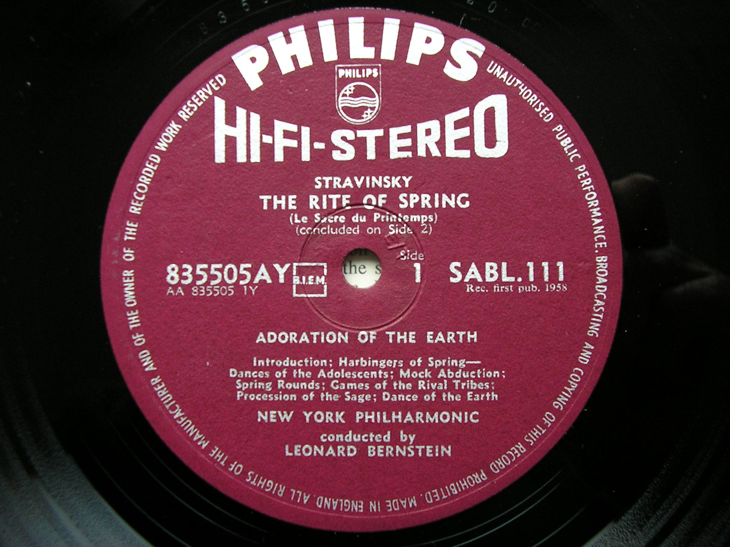 STRAVINSKY: THE RITE OF SPRING  BERNSTEIN / NEW YORK PHILHARMONIC  SABL 111