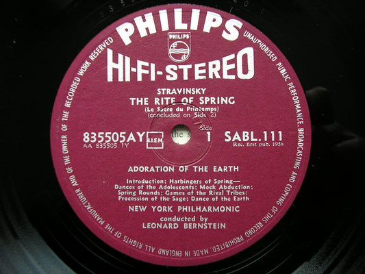 STRAVINSKY: THE RITE OF SPRING  BERNSTEIN / NEW YORK PHILHARMONIC  SABL 111