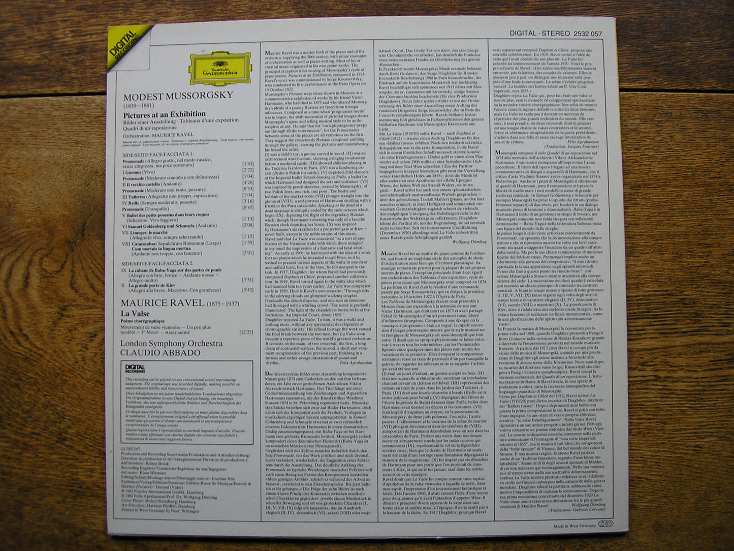 MUSSORGSKY: PICTURES AT AN EXHIBITION / RAVEL: LA VALSE    ABBADO / LONDON SYMPHONY  2532 057