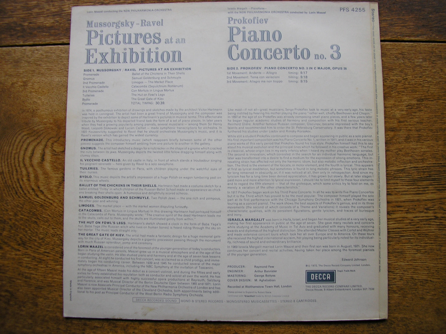 MUSSORGSKY: PICTURES / PROKOFIEV: PIANO CONCERTO No. 3  MARGALIT / NEW PHILHARMONIA  / LORIN MAAZEL   PFS 4255